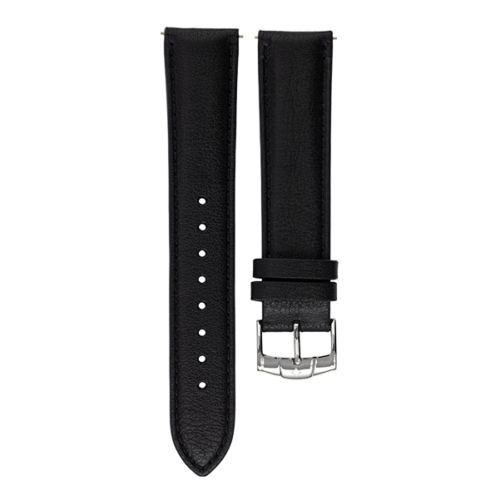 Black Leather Watch Strap with Silver Buckle